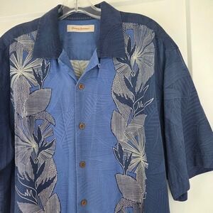 Tommy Bahama Men Blue Tropical Short Sleeve Camp Shirt Medium 100% Silk